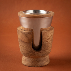 Unique Wooden <b>Round</b> Incense Burner Featuring An Interlocking <b>Brushed</b> Metal Liner And An Elegant Removable Top Metal Dish Insert - Product Image 1