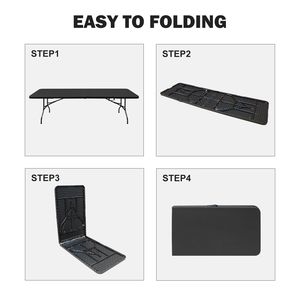 8ft Portable Black Folding <b>Table</b> High Load Bearing Plastic Outdoor <b>Table</b> for Camping Picnics <b>Parties</b> - Product Image 4