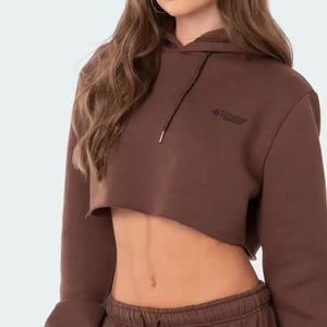 Sweat à capuche court à manches longues pour femme, tricoté, avec logo personnalisable OEM, haute qualité, dernière mode pour l'hiver - Product Image 5