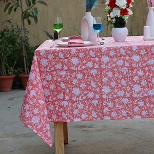 Handmade Modern Indian Block Print Floral Cotton Eco-Friendly Reusable Durable Washable Customizable <b>Square</b> <b>Tablecloth</b> Weddings - Product Image 1