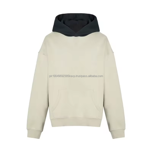 Parche bordado con apliques personalizados 100% algodón sin cuerdas <span class=keywords><strong>Color</strong></span> bloqueado con capucha Boxy Fit recortada sudaderas con capucha de gran tamaño para hombres - Product Image 3