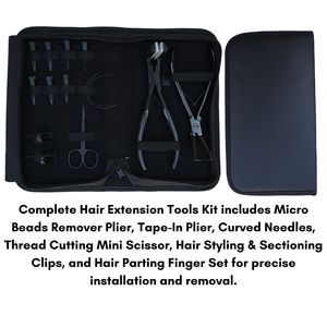 Hair Extension Tools Kit Tape In Microbeads Remover Plier Curved Needle Scissor Styling Sectioning Clips Finger Accessories - Product Image 5
