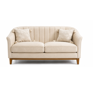 Sofá de Tela Curvo Moderno de Lujo, 3 Plazas, Madera Maciza, Muebles de Salón para Sala de Estar, Hotel, Villa, Apartamento, Madera de Teca - Product Image 1