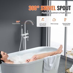 Rubinetto per vasca da bagno con doccia a pioggia, bocca girevole a 360° e due modalità di erogazione dell'acqua per vasca freestanding - Product Image 3
