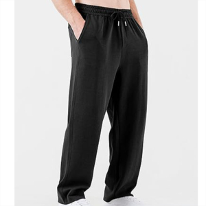 Pantalon de survêtement en toile décontracté noir 100 % coton, coupe droite, léger, surdimensionné, brodé, de haute qualité, délavé, personnalisé OEM pour homme - Product Image 5
