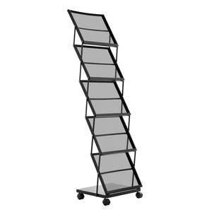 Foldable 5-Pockets Metal <b>Magazine</b> Literature Display Rack Movable Floor Standing Wheels Newspaper Catalog <b>Holders</b> for Shop - Product Image 1