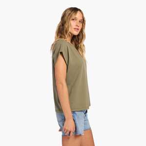 Camiseta de Moda para Mujer, Cuello Redondo, Manga Corta, Color Sólido, Corte Holgado, Verano, 100% Algodón, Uso Diario, Informal, Básica - Product Image 3