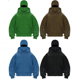 เสื้อฮู้ดซิปเต็มตัวแบบมีหน้ากากสำหรับผู้ชาย พิมพ์โลโก้ OEM ได้ตามสั่ง ผ้าฟลีซคอตตอน แต่งคริสตัล สไตล์นินจา เหมาะสำหรับเล่นสกี แฟชั่นสตรีท - Product Image 6