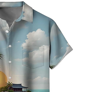 เสื้อเชิ้ตฮาวายลายดอกไม้เขตร้อนแขนสั้นสำหรับผู้ชาย เสื้อเชิ้ตชายหาดลำลองติดกระดุมสำหรับวันหยุดฤดูร้อน - Product Image 6