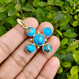 Crucifijo Cristiano de Cobre Azul Turquesa, Chapado en Oro de 18K, Colgante Religioso de Latón con Piedra, Componente para Fabricación de Joyas - Product Image 4