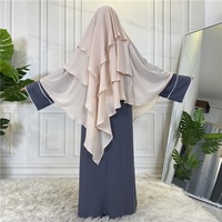 Niqab Hijab Abaya en Chiffon 3 Couches pour Femme, Modeste, Col Montant, Manches Longues, Longueur Ras du Sol, Tenue de Prière Style Moyen-Orient, Couleur Unie, Adultes