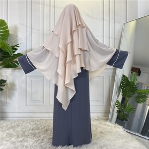 3 Layered Chiffon Khimar <b>Abaya</b> For Women Modest Long Sleeve Floor Length <b>Prayer</b> Wear Middle East Style Solid Color Lightweight - Product Image 2