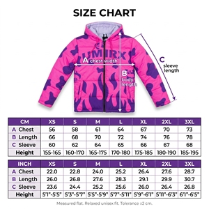Veste matelassée à capuche imprimée flamme rose et violette, manteau d'hiver à fermeture éclair, logo personnalisé, capuche amovible, 100% polyester - Product Image 5