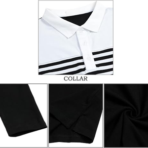 เสื้อโปโลชายลายทาง แขนยาว/สั้น ทรงเข้ารูป สไตล์ลำลอง สีตัดกัน ผ้าฝ้าย เสื้อยืดกอล์ฟ - Product Image 6