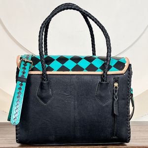 Premium 2026 Fashion Woman's Bag Checkered Floral Design Tooled Leather Tote Messenger Bag Genuine Cowhide Leather Handbag Purse - Product Image 6
