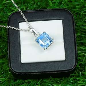 Pendentif carré en aquamarine, pendentif en argent sterling 925, bijoux pierre de naissance de mars, pierre précieuse bleue naturelle, cadeau pour femme - Product Image 2