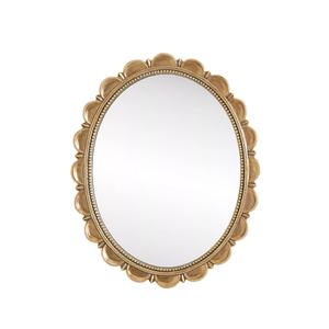 Miroir mural antique en métal doré avec cadre festonné en pétales de lotus et bordure intérieure perlée, finition dorée élégante, décoration intérieure - Product Image 1