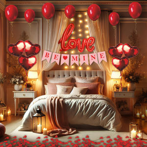 Kit Combinado Rojo Premium Love Be Mine |   15 Globos Rojos de Amor y Corazón, Globos de Aluminio |   Banderola y Estandarte Love Be Mine - Product Image 1