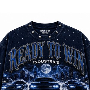 เสื้อยืดโอเวอร์ไซส์สไตล์สตรีทแวร์สำหรับผู้ชาย แบรนด์ Ready To Win Industries แขนสั้น พิมพ์ลาย คอกลม สไตล์เดนิม - Product Image 5