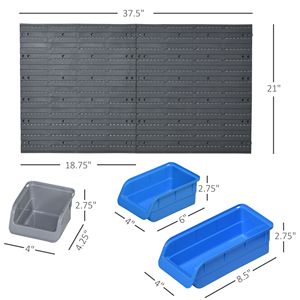 44-Piece <b>Pegboard</b> Organizer Kit Wall Mounted Tool Storage Rack with Blue Bins and <b>Hooks</b> - Product Image 2