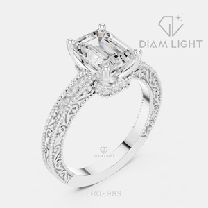 Bague de fiançailles de luxe en or blanc 14 carats avec diamant de laboratoire taille émeraude 2,08 carats, couleur F+, clarté VS+, bijou de mariée, cadeau pour femme - Product Image 2