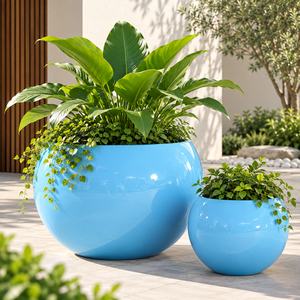 Maceta de Fibra de Vidrio para Exteriores, Ligera, Redonda, con Diseño Moderno para Decoración de Jardín, Paisaje y Patio - Product Image 2