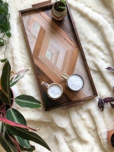 Modern <b>Walnut</b> Wood Tray <b>Walnut</b> Handle Ottoman Tray Geometric Wood Art <b>Coffee</b> <b>Table</b> Decor - Product Image 4