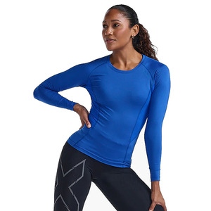 Women <b>Long</b> <b>Sleeve</b> Crew Neck Yoga <b>Top</b> Solid <b>Blue</b> Breathable Compression Shirt Skinny Fit Athletic Workout Wear Waterproof Front - Product Image 1