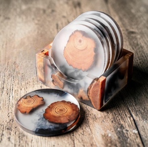 Handmade Epoxy Resin Wood Coaster Set with Holder | Natural Wood Slice Drink Coasters | Luxury <b>Table</b> Decor Gift Set - Product Image 2