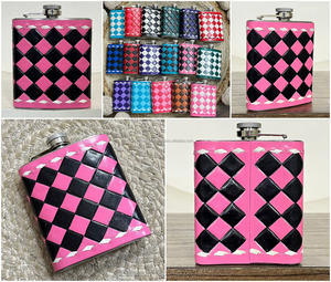 Nouvelle gourde à liqueur personnalisée faite à la main en cuir véritable à motif à carreaux, gourde à liqueur de poche en acier inoxydable portable pour cadeau - Product Image 3