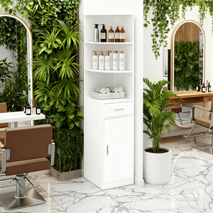 Meuble de rangement d'angle 3 niveaux pour salon, 15 mm, panneau de particules de qualité E0, blanc mat, 75,2 po H, avec 1 porte et 1 tiroir, meuble de rangement polyvalent - Product Image 4