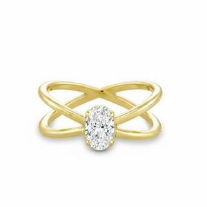 Bague de fiançailles croisée en or pur 10K 14K avec diamant ovale 0,25 carat, design moderne en X, solitaire à queue fendue, pour elle - Meilleures ventes - Product Image 1