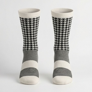 Crew Socks Houndstooth Pattern Black White Breathable Knitted Adult Casual Style Regular Fit - Product Image 1