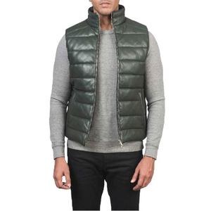 Chalecos Acolchados de Cuero Verde para Hombre, Chaqueta sin Mangas Elegante, Ropa de Abrigo Cálida, Perfecta para Actividades al Aire Libre en Invierno, Estilo Moderno - Product Image 3