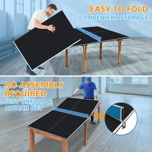 Tavolo da Ping Pong Pieghevole e Portatile Nero 7*4ft di Medie Dimensioni con Piano Convertibile per Giochi al Coperto - Product Image 4