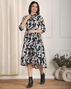 Vestido Casual de Verano 2026, Estampado, Holgado, Estilo Occidental, para Mujer, Tallas Grandes, Mangas 3/4, Tela Muselina Premium - Product Image 5