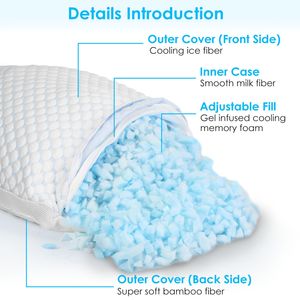 Adjustable Cool <b>Memory</b> <b>Foam</b> Pillow 1pc Shredded Extra Filling with Machine Washable Cover for Side Back Stomach Sleepers - Product Image 4