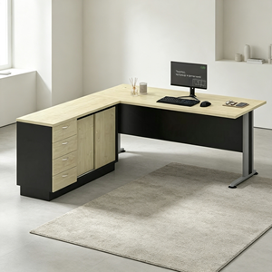 Escritorio de Oficina Moderno en Forma de L con Gabinete de Almacenamiento, Escritorio Independiente para Computadora, Material de Aglomerado de Melamina, para Oficina Comercial u Hospitalaria - Product Image 2