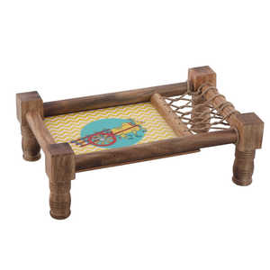Teak Wood Charpai Platter | Traditional Handcrafted Serving <b>Tray</b> for <b>Snacks</b> & Beverages | Rustic Kitchen & Dining Decor - Product Image 1
