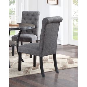 Modern Classic <b>Dining</b> Room Set Natural Wood <b>Dining</b> <b>Table</b> with 4 Tufted Side Chairs Charcoal Fabric Roll Back <b>Top</b> Chair - Product Image 5