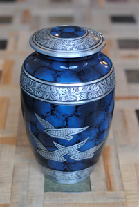 Blue Aluminum Cremation Urn Metal Memorial <b>Keepsake</b> Casket with Silver Pattern Custom Printing <b>for</b> Adult <b>Ashes</b> - Product Image 3