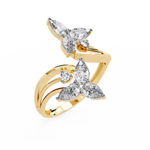 Anillo de Cóctel de Oro Amarillo de Lujo para Mujer con Diseño de Flor y Diamante Corte Marquesa, Estilo Compromiso - Product Image 2