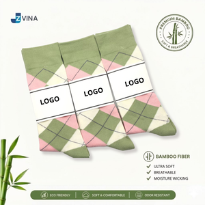 JZVINA Men's Bamboo Fiber Crew <b>Socks</b> Green Argyle Pattern Soft Breathable <b>Moisture</b> Wicking Eco Friendly Custom Logo Autumn Wear - Product Image 2
