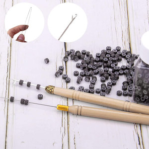 Kit d'outils pour extensions capillaires 500 pièces, perles micro-anneaux brun foncé avec pince à micro-perles, aiguille à crochet et boucle de tirage, 4 en plastique - Product Image 3