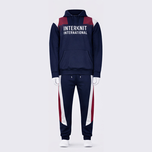 Ensemble de survêtement à capuche pour homme INTERKNIT INTERNATIONAL, noir et blanc, manches longues, sweat-shirt décontracté, pantalon de jogging avec poches latérales - Product Image 3