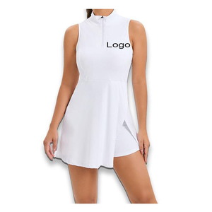 Vestido de Golf Blanco sin Mangas para Mujer, con Cierre de Cremallera de un Cuarto, Color Sólido, Secado Rápido, Estilo Deportivo, Tejido de Poliéster - Product Image 5