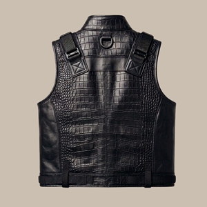 Gilet en cuir de crocodile gaufré personnalisé pour homme – Veste tactique streetwear – Gilet de motard en cuir Super Rider - Product Image 2