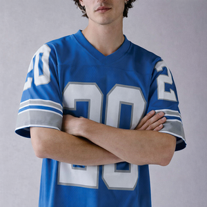 เสื้อฟุตบอลอเมริกันคุณภาพพรีเมียมสำหรับผู้ชาย เสื้อยืดแขนสั้นผ้าตาข่ายระบายอากาศ สไตล์สตรีทแวร์วินเทจทรงบ็อกซี่ - Product Image 4