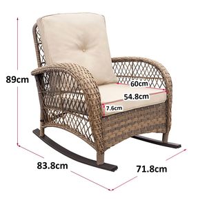Fauteuil à bascule d'extérieur en rotin kaki avec coussins moelleux et structure en acier pour jardin - Product Image 6