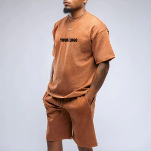 Custom Embroidery Logo Printed Solid Summer Men's Plus Size Knee Length Breathable Eco-Friendly 100% Cotton Short <b>Set</b> Tracksuits - Product Image 3